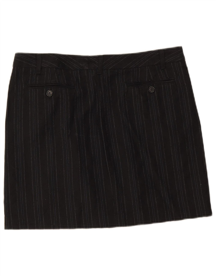 Minigonna Donna Benetton IT 42 Media W32 Lana Vergine Rigata Nera