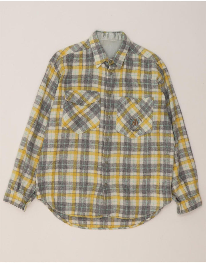 Camicia vintage da uomo in flanella a quadri gialli medi