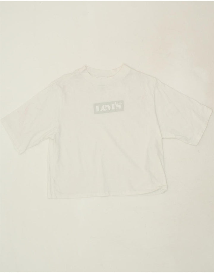 LEVI'S Womens Oversized Crop Graphic T-Shirt Top UK 6 XS White Vintage Levi's and Second-Hand Levi's from Messina Hembry 