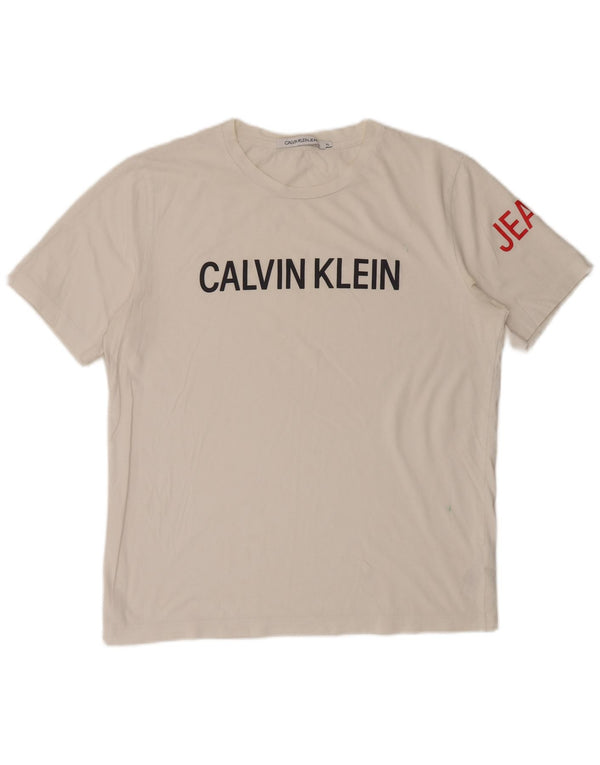 Maglietta grafica da uomo Calvin Klein Jeans Top XL in cotone bianco