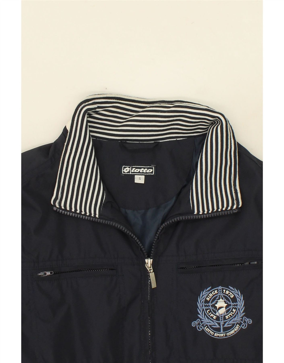 LOTTO Mens Bomber Jacket UK 36 Small Navy Blue Colourblock Vintage Lotto and Second-Hand Lotto from Messina Hembry 