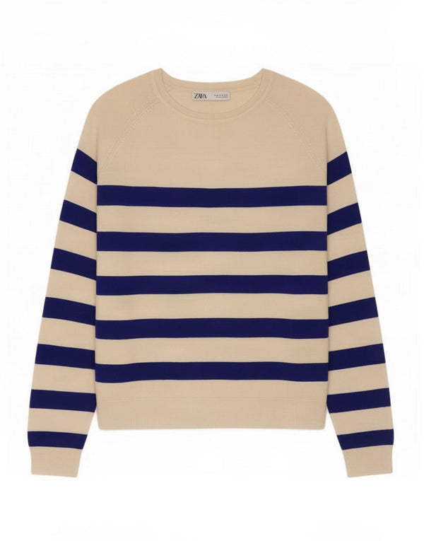 Top Zara da donna a maniche lunghe UK 14 medio a righe bianco sporco
