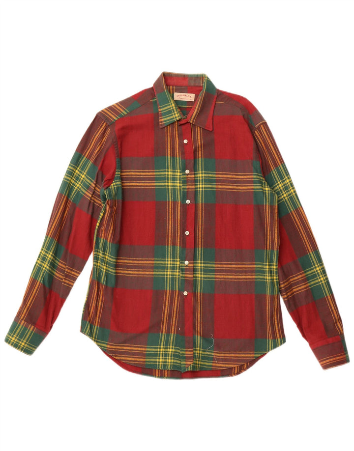 MOREAL Camicia da uomo in flanella taglia 40 cotone scozzese rosso medio