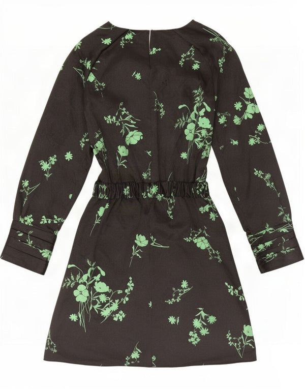 Abito a trapezio a maniche lunghe da donna Zara UK 12 Poliestere floreale nero medio