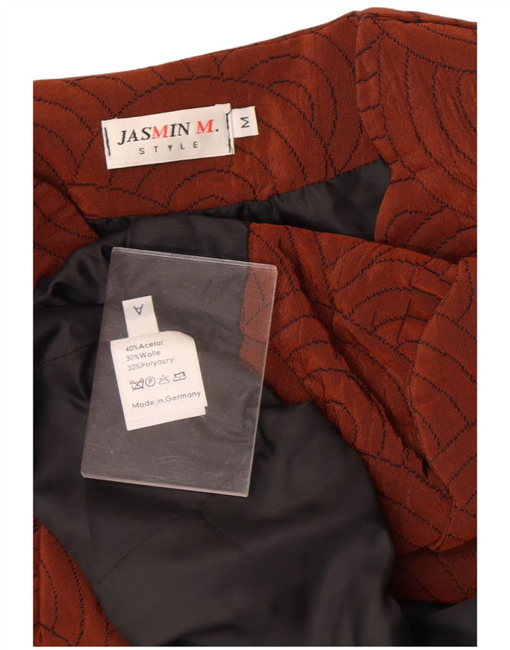 Giacca blazer vintage da donna a 3 bottoni UK 14 Acetato geometrico marrone medio