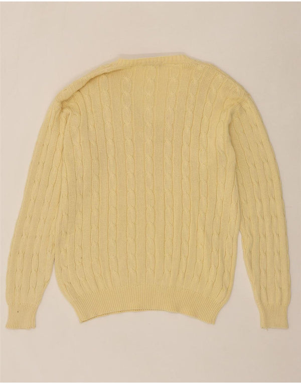 CACHAREL Mens V-Neck Jumper Sweater Large Yellow Cotton