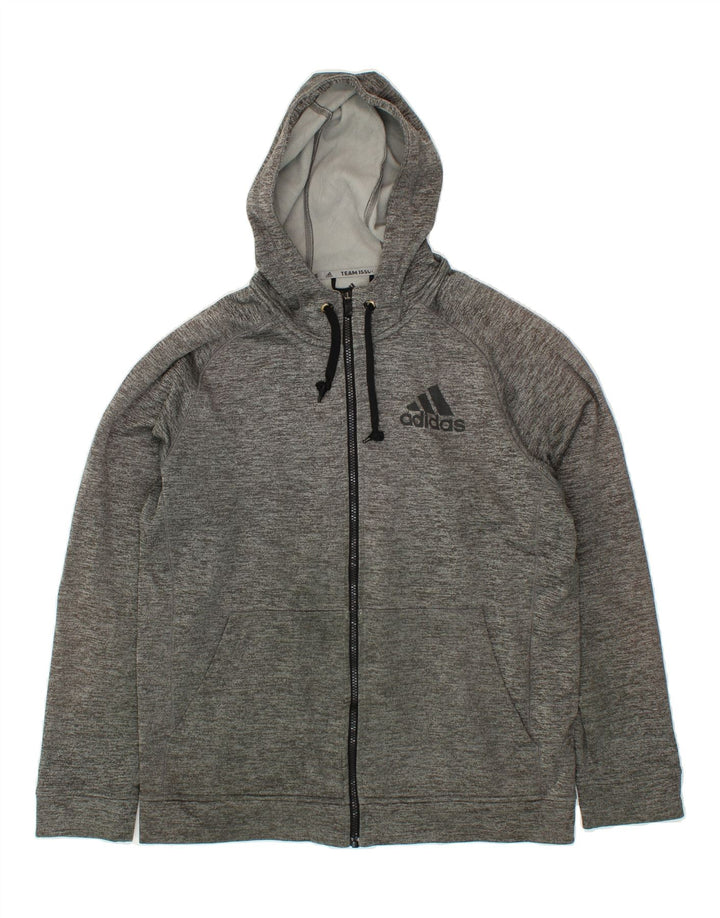 ADIDAS Mens Zip Hoodie Sweater Large Grey Flecked Polyester Vintage Adidas and Second-Hand Adidas from Messina Hembry 