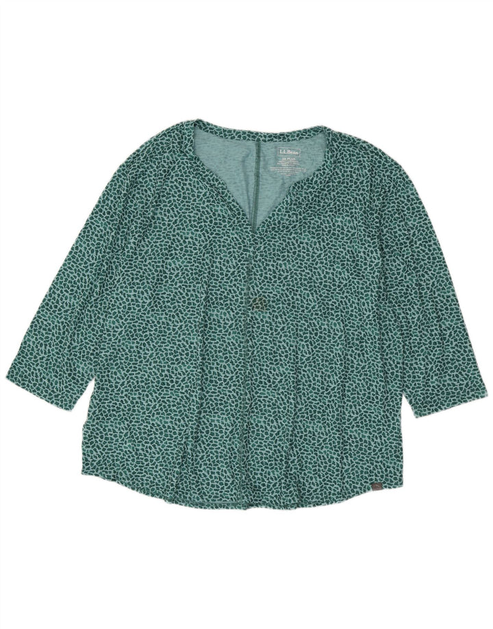 L.L.BEAN Camicetta da donna con maniche a 3/4 Top UK 22 3XL Verde stampa animalier