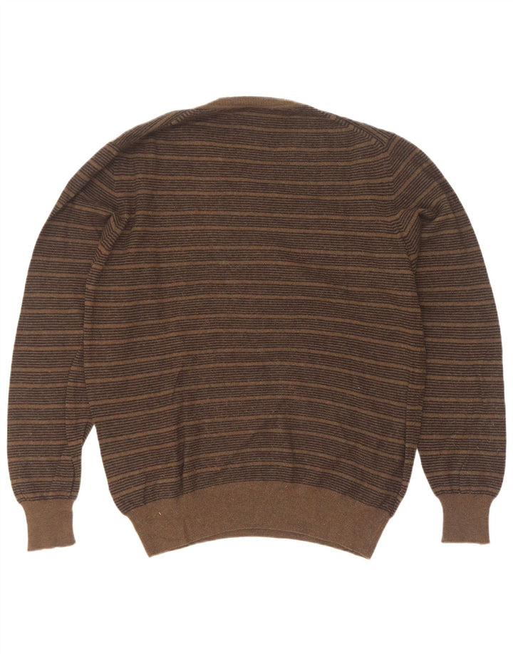 Maglione da uomo con scollo a V Fred Perry, lana media a righe kaki