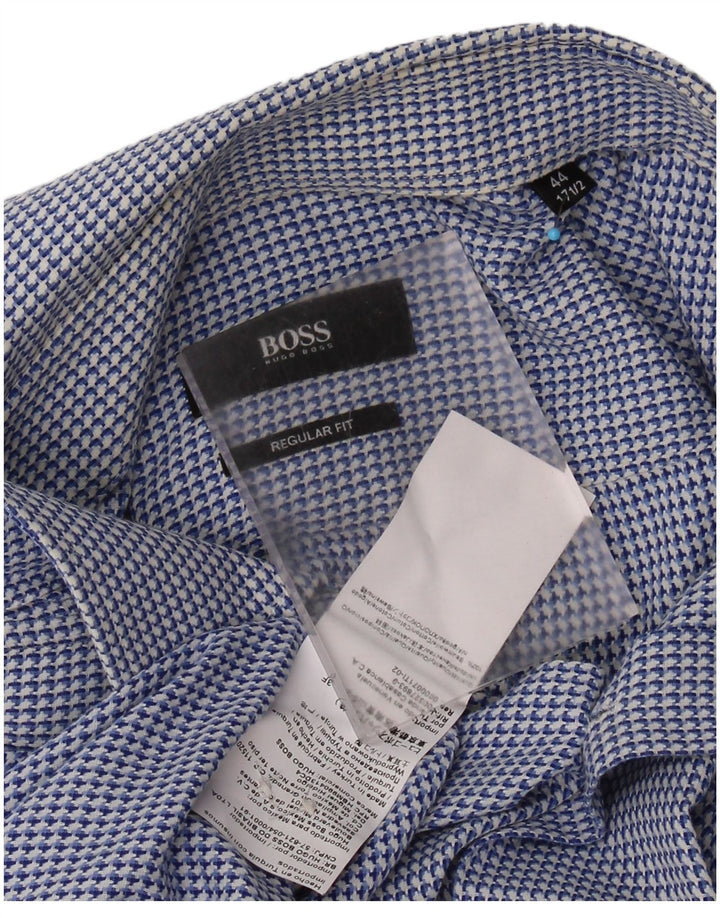 Camicia HUGO BOSS da uomo vestibilità regolare taglia 44 17 1/2 XL cotone pied de poule blu