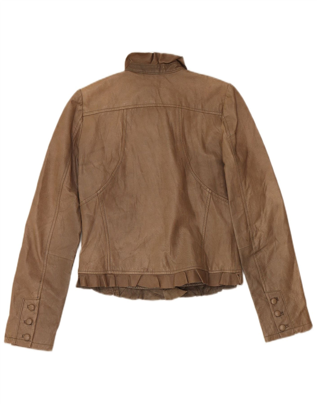 Giacca in pelle corta da donna vintage UK 10 piccola beige