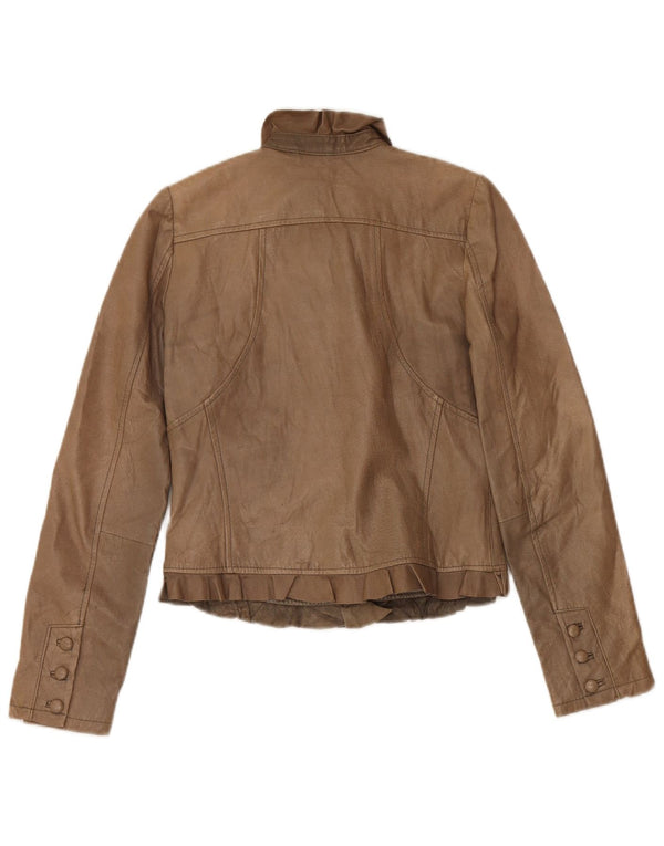 Giacca in pelle corta da donna vintage UK 10 piccola beige