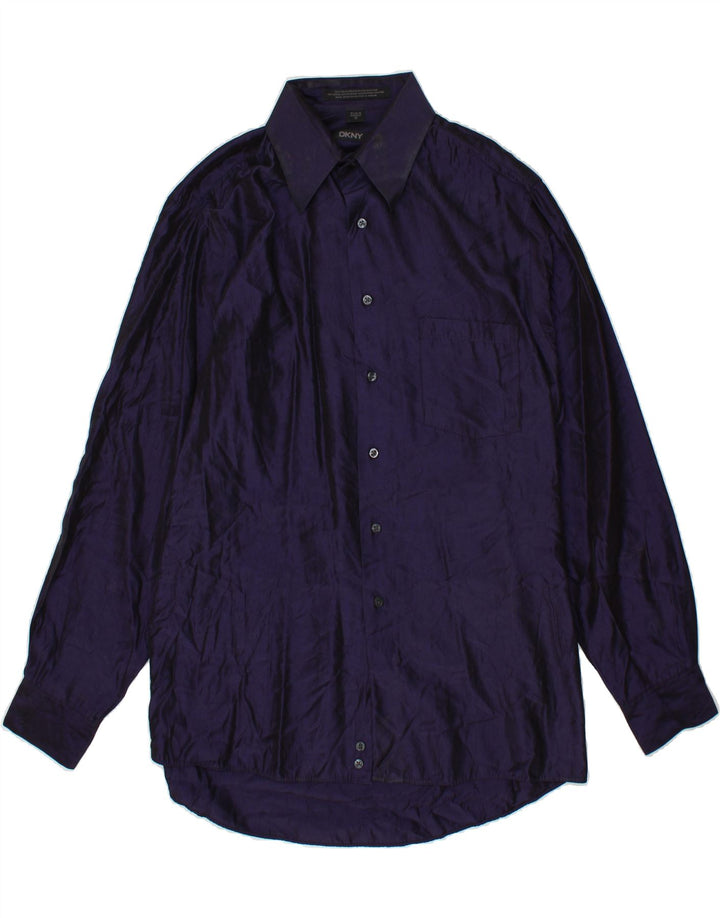 DKNY Mens Shirt Size 15 1/2 39 Medium Navy Blue Polyester Vintage Dkny and Second-Hand Dkny from Messina Hembry 