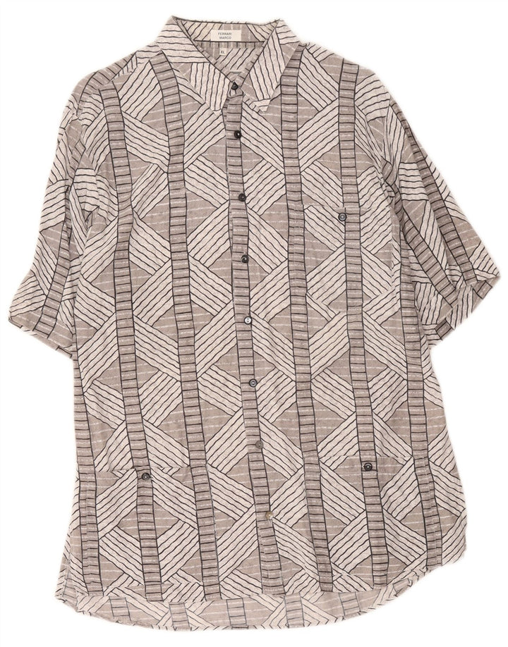 Camicia vintage da uomo a maniche corte XL grigia geometrica