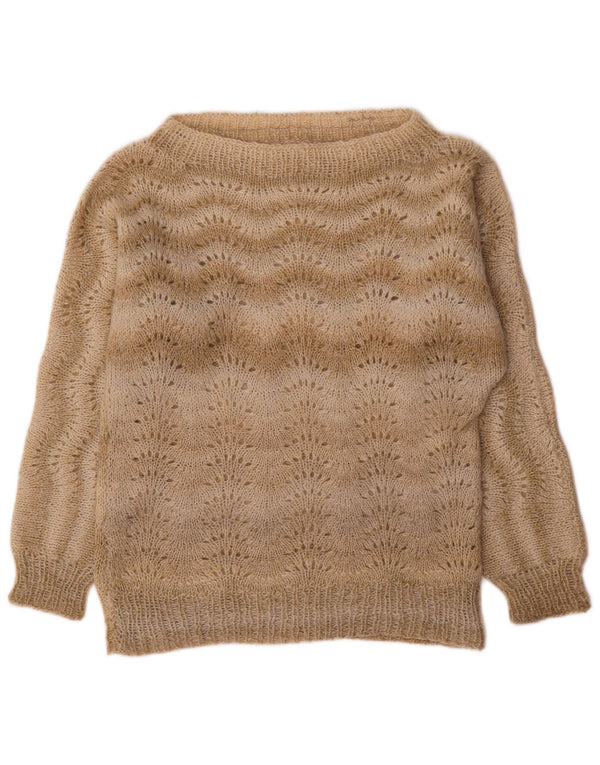 Maglione maglione vintage da donna con scollo a barca UK 16 grande beige