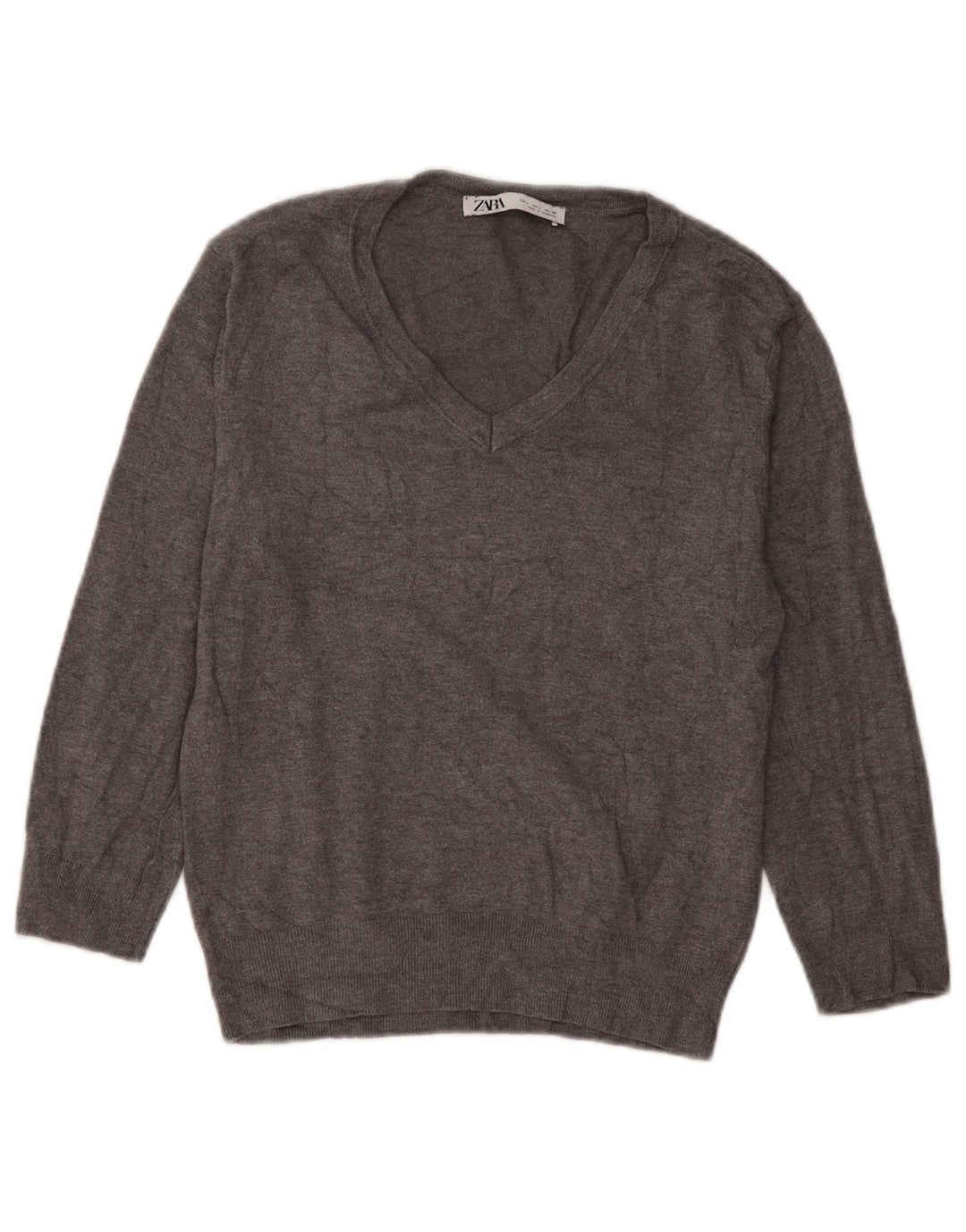 Maglione con scollo a V da donna Zara UK 16 grande grigio