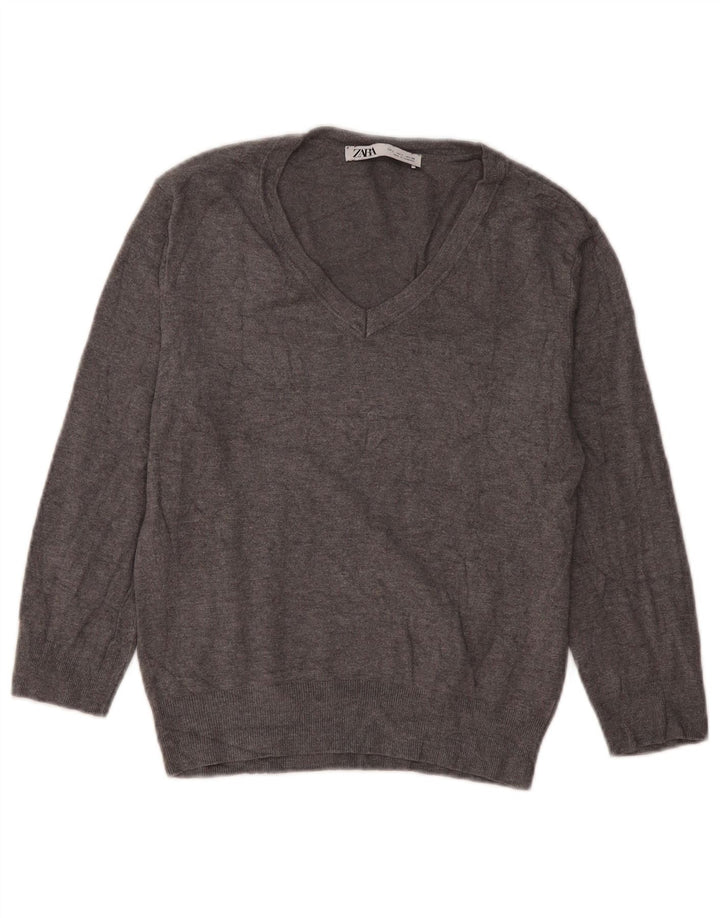 Maglione con scollo a V da donna Zara UK 16 grande grigio
