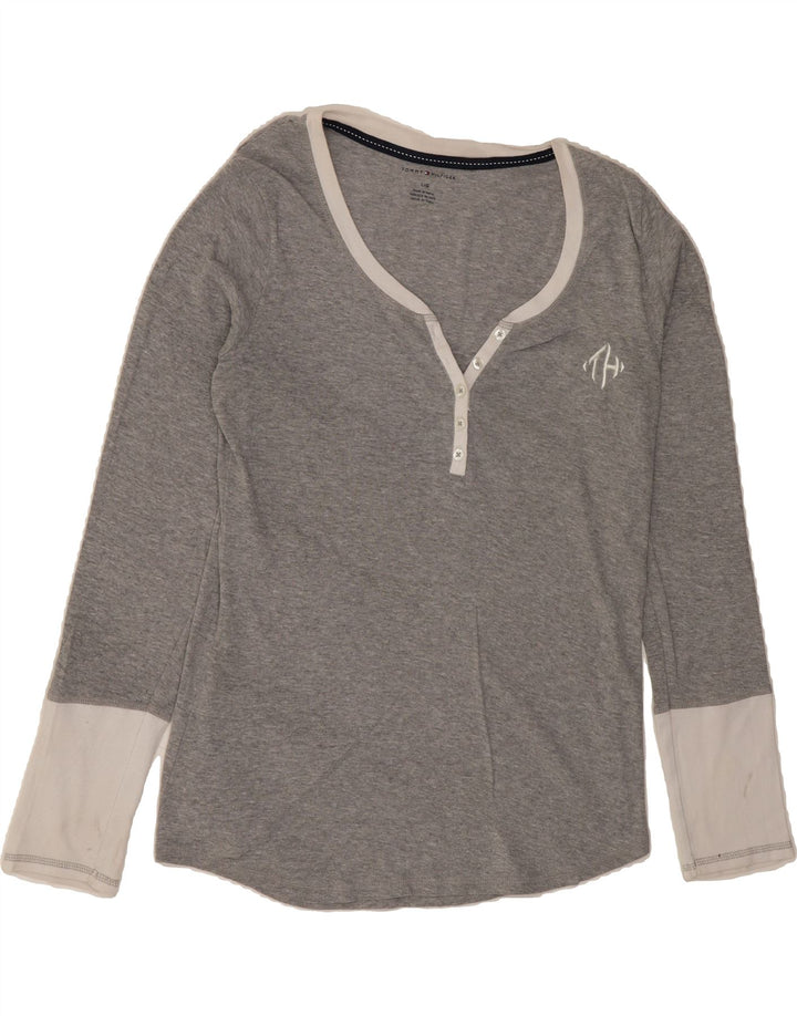 TOMMY HILFIGER Womens Top Long Sleeve UK 14 Large Grey Cotton Vintage Tommy Hilfiger and Second-Hand Tommy Hilfiger from Messina Hembry 