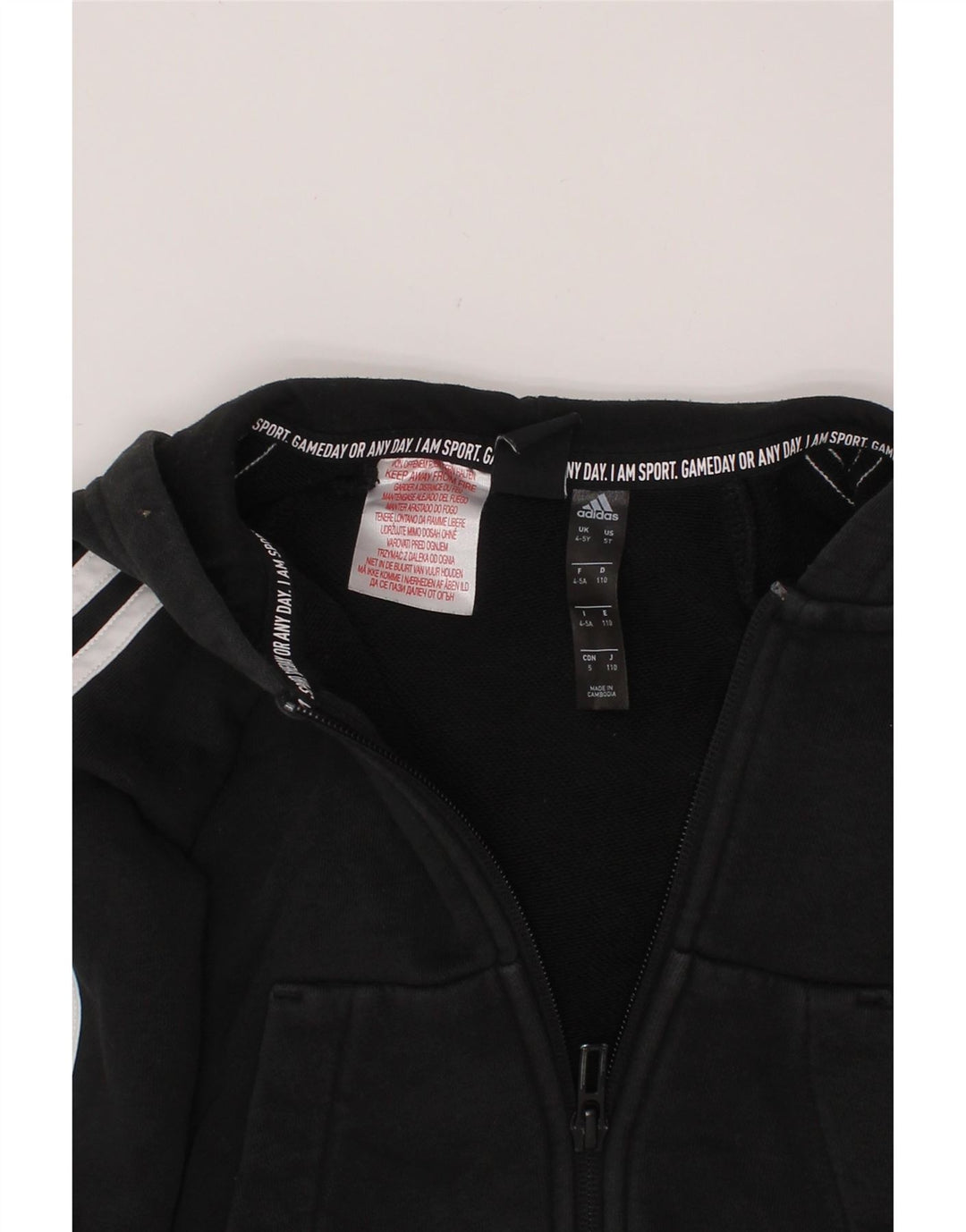 Maglione con cappuccio e zip ADIDAS per ragazzi 4-5 anni in cotone nero