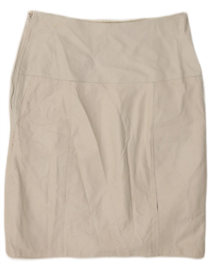 Gonna in pelle vintage da donna IT 44 media W28 in pelle bianca