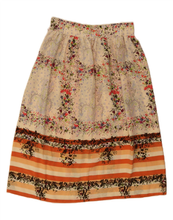 VINTAGE Womens A-Line Skirt W28 Medium  Beige Floral Vintage Vintage and Second-Hand Vintage from Messina Hembry 