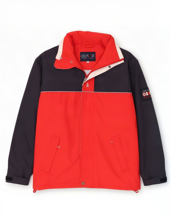 Giacca antipioggia vintage da uomo con cappuccio UK 36 Small Poliestere color block rosso