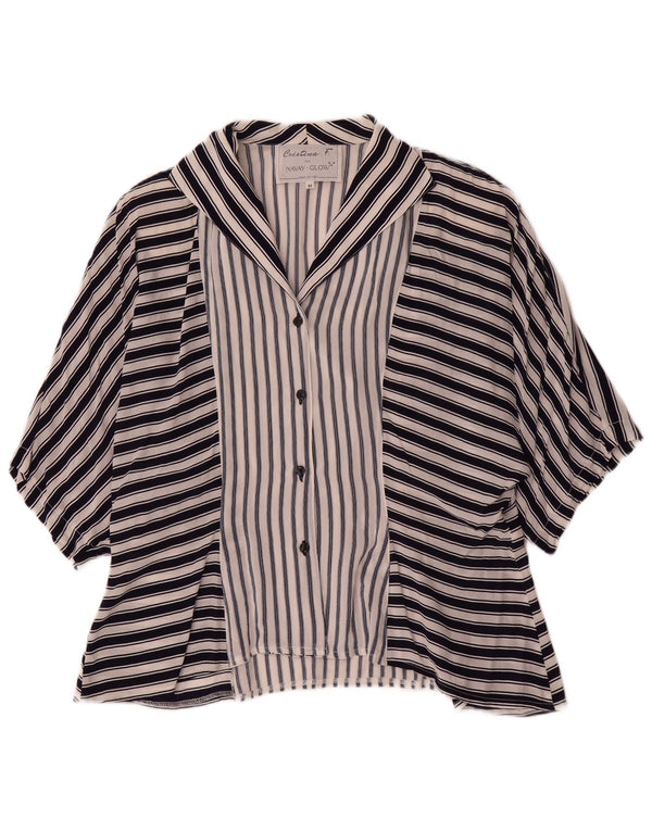 Camicetta vintage da donna a maniche corte UK 14 medio a righe blu navy