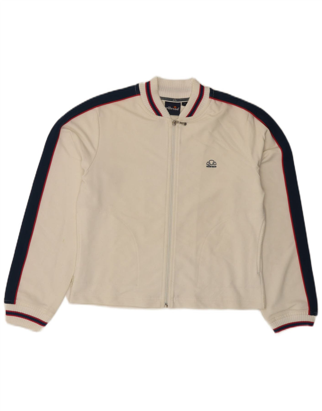 ELLESSE Giacca corta da tuta da donna UK 12 Poliestere bianco sporco medio