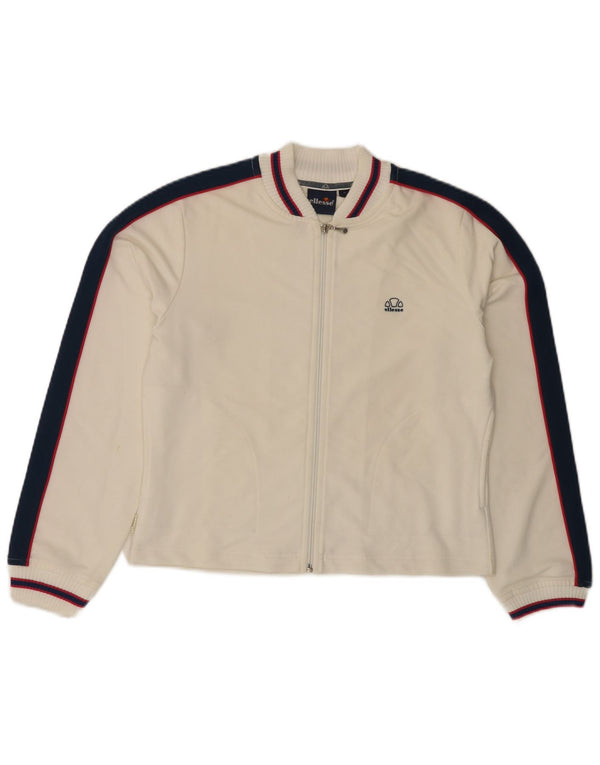 ELLESSE Giacca corta da tuta da donna UK 12 Poliestere bianco sporco medio