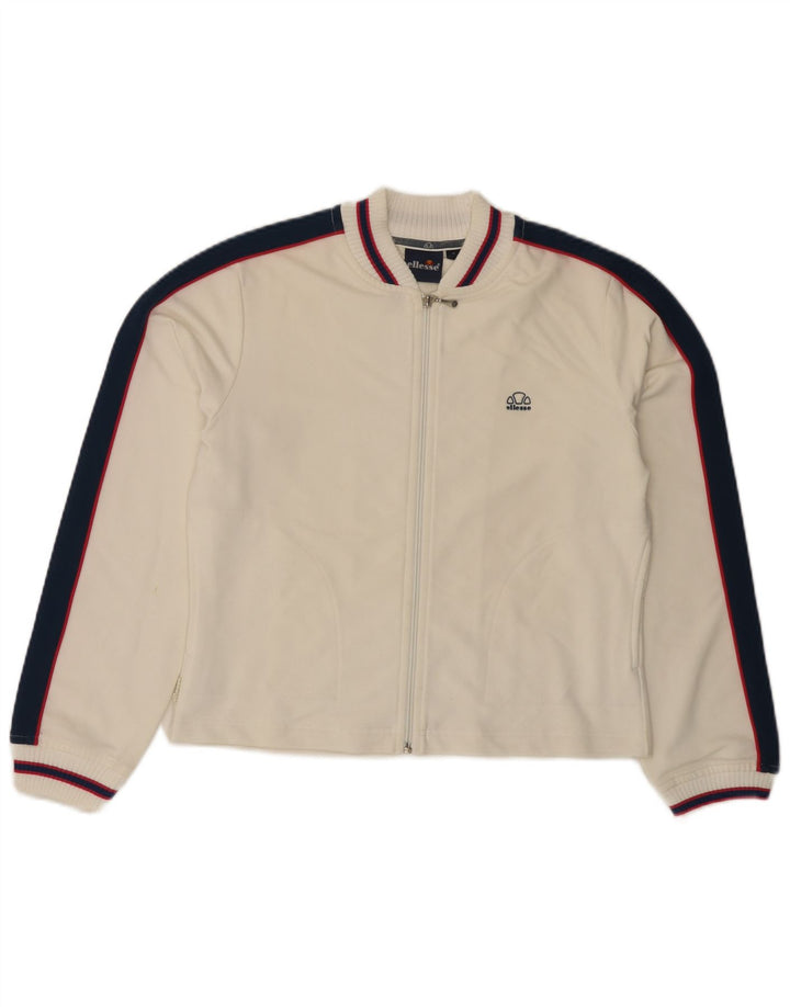 ELLESSE Giacca corta da tuta da donna UK 12 Poliestere bianco sporco medio