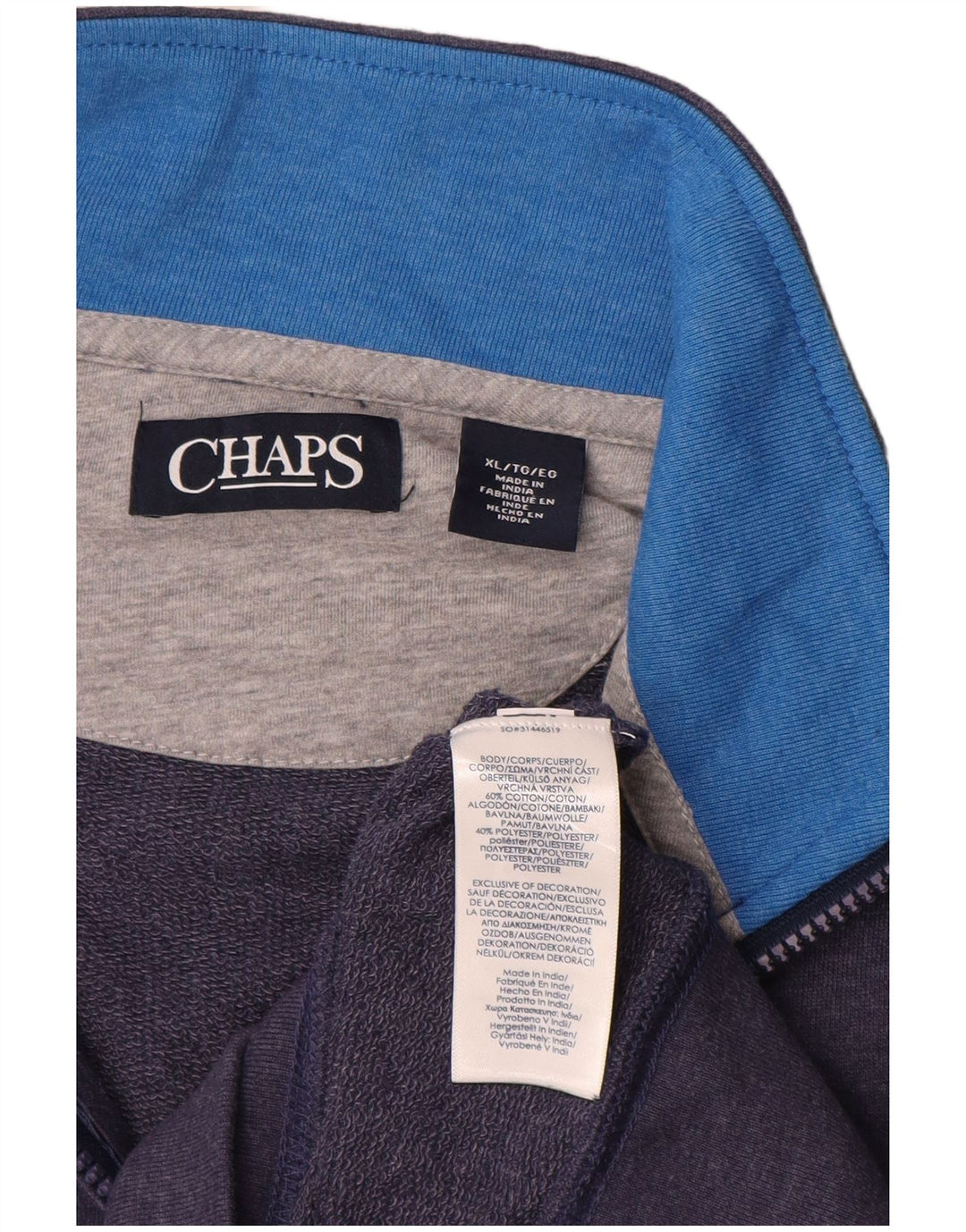 Felpa Chaps da uomo con zip e collo, maglione XL, cotone blu navy