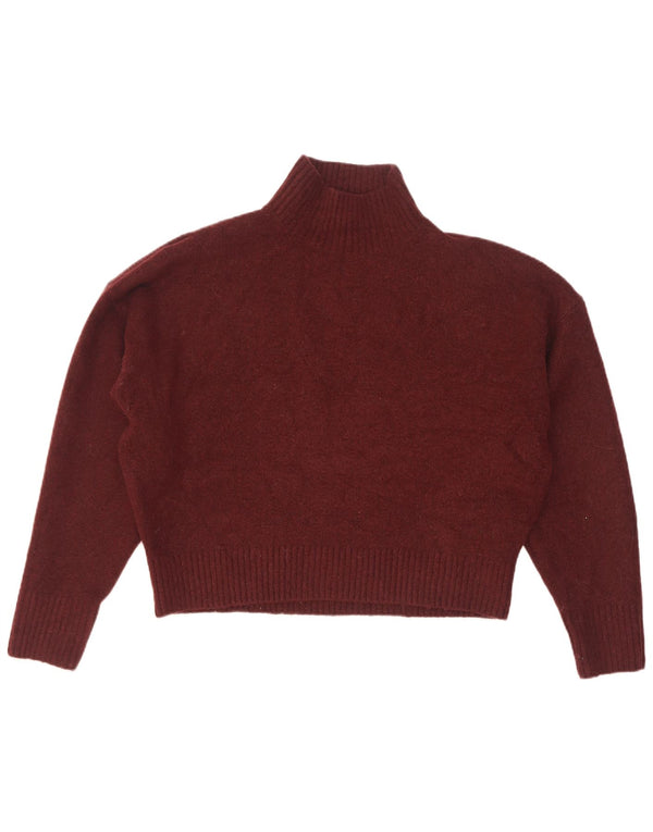 Zara Donna Maglione Corto Oversize con Collo Dolcevita UK 14 Borgogna Medio