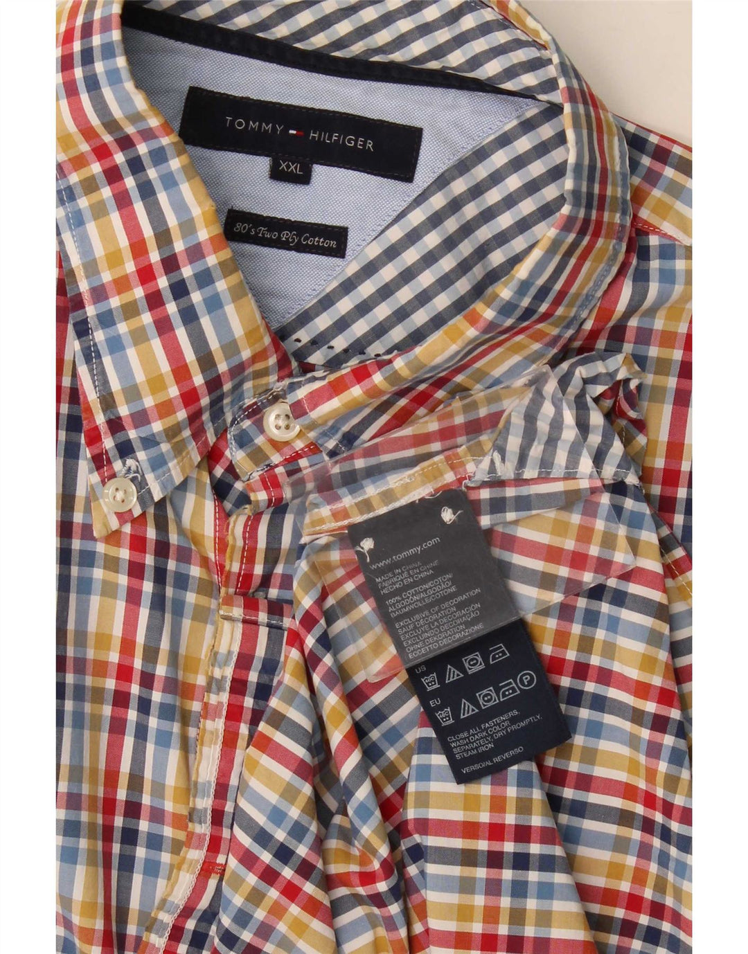 Camicia da uomo Tommy Hilfiger 2XL in cotone a quadri multicolore