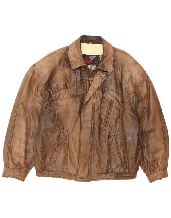 Giacca bomber in pelle vintage da uomo IT 54 2XL Retro in pelle marrone