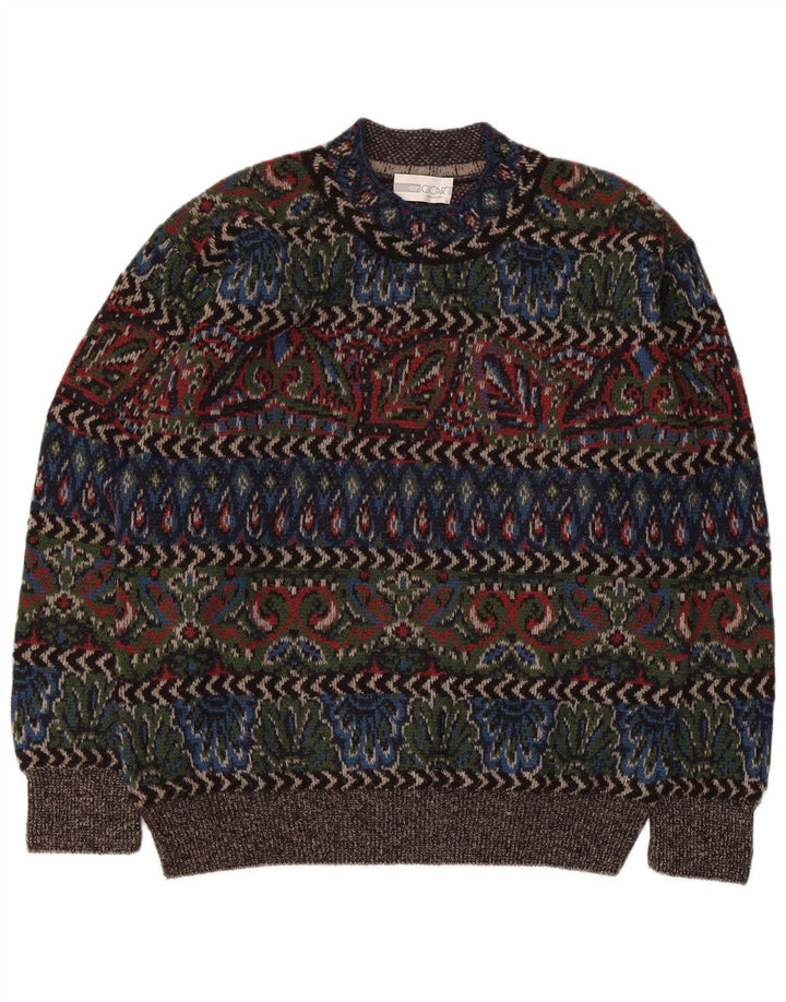 Maglione da uomo vintage con collo dolcevita, grande lana geometrica multicolore