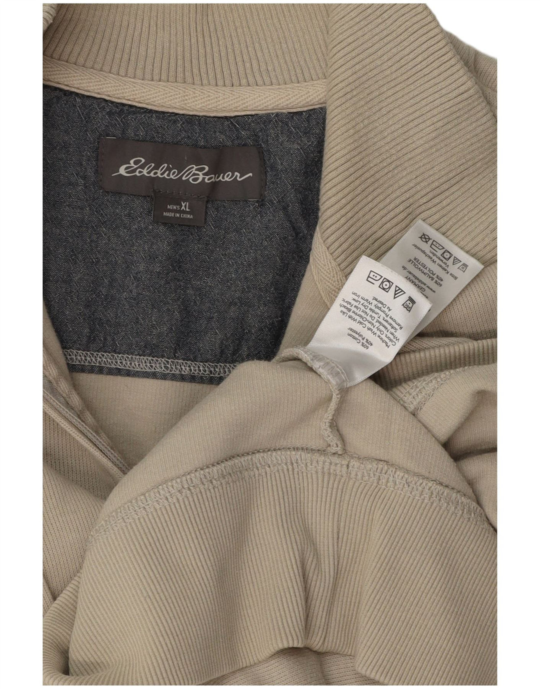 EDDIE BAUER Felpa con collo con zip da uomo Maglione XL Cotone beige