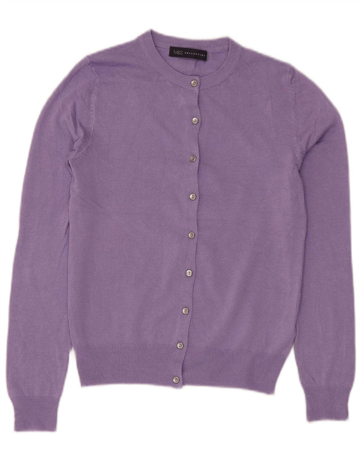 MARKS & SPENCER Maglione cardigan corto da donna UK 8 Piccolo viscosa viola