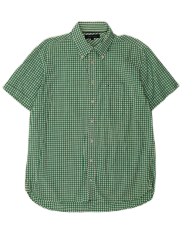Camicia a maniche corte a quadri Tommy Hilfiger da uomo XL in cotone a quadretti verde