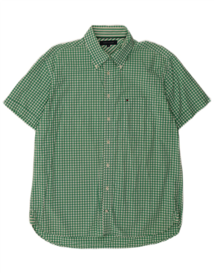 Camicia a maniche corte a quadri Tommy Hilfiger da uomo XL in cotone a quadretti verde