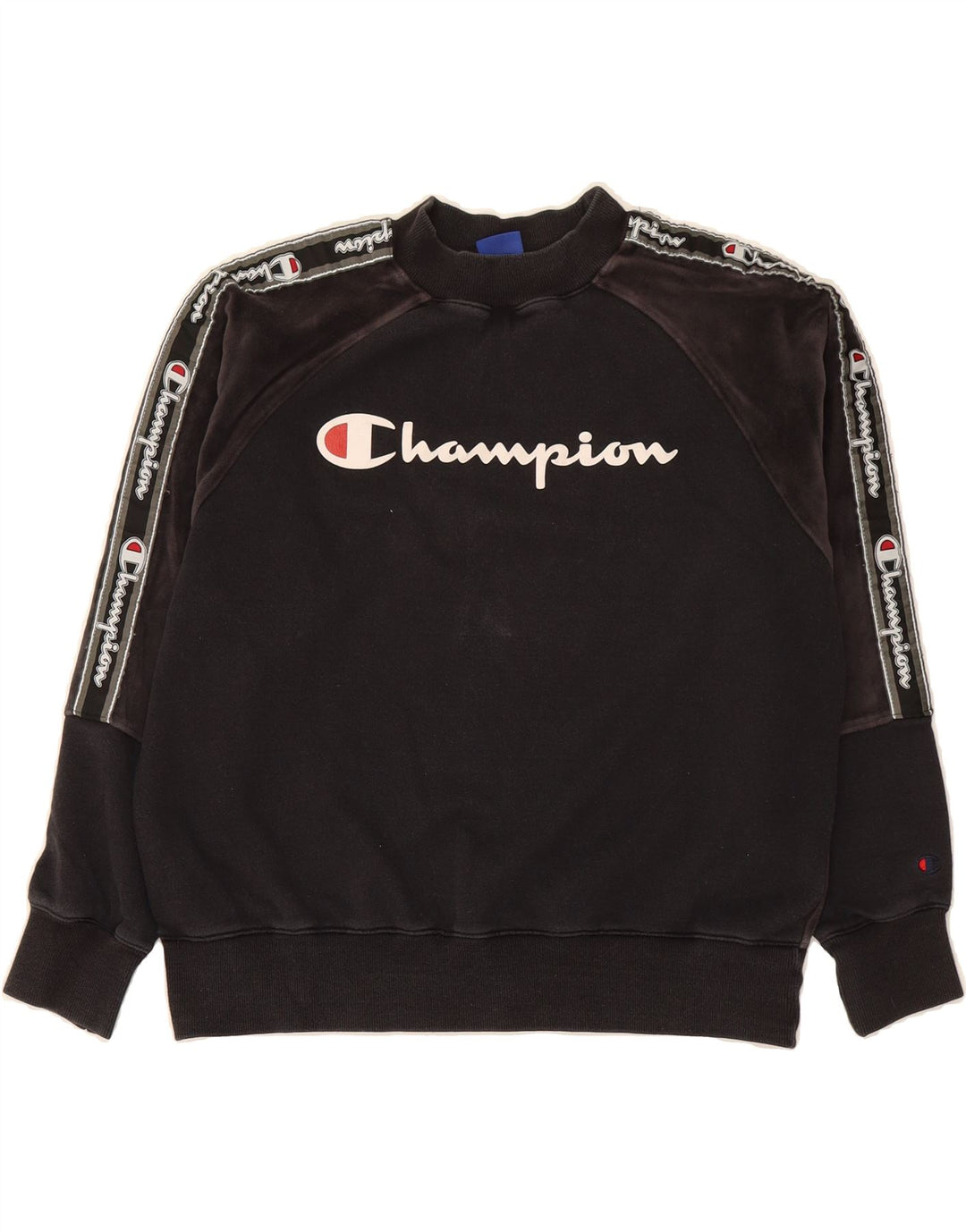 CHAMPION Womens Oversized Sweatshirt Jumper UK 10 Small Black Colourblock Vintage Champion and Second-Hand Champion from Messina Hembry 
