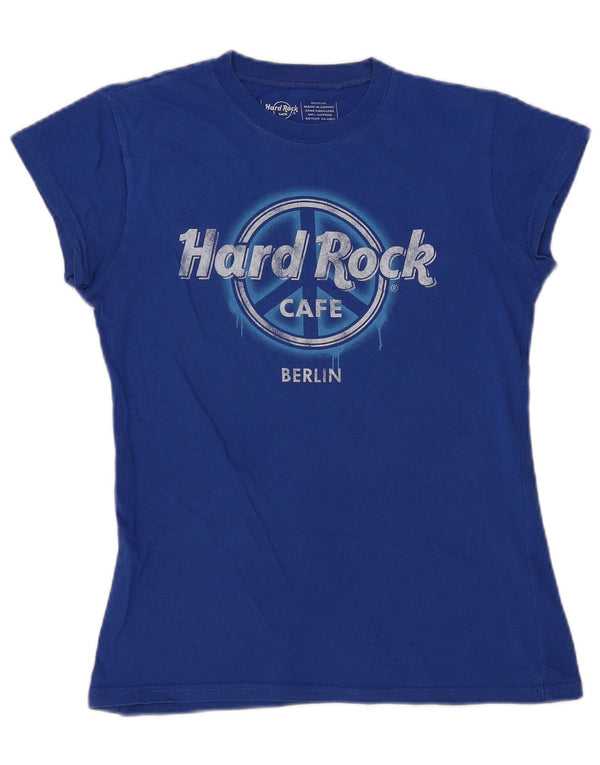 T-shirt grafica da donna Hard Rock Cafe Berlino Top UK 12 cotone blu medio