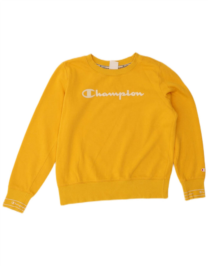 CHAMPION Womens Graphic Sweatshirt Jumper UK 14 Medium Yellow Cotton