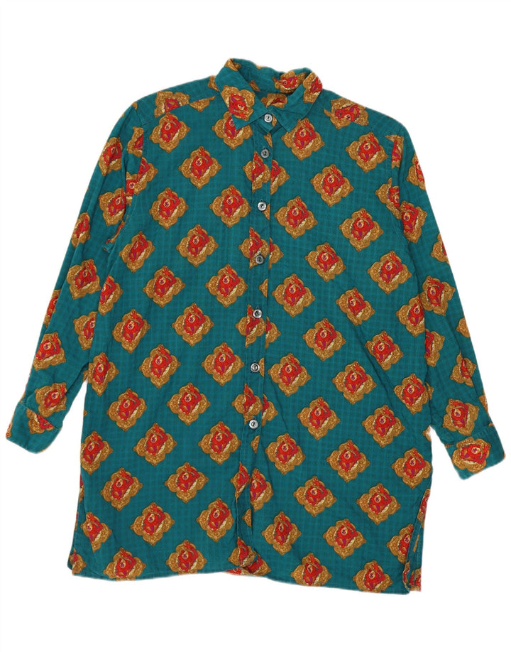 Camicia vintage da donna con motivo astratto UK 16 grande blu geometrico