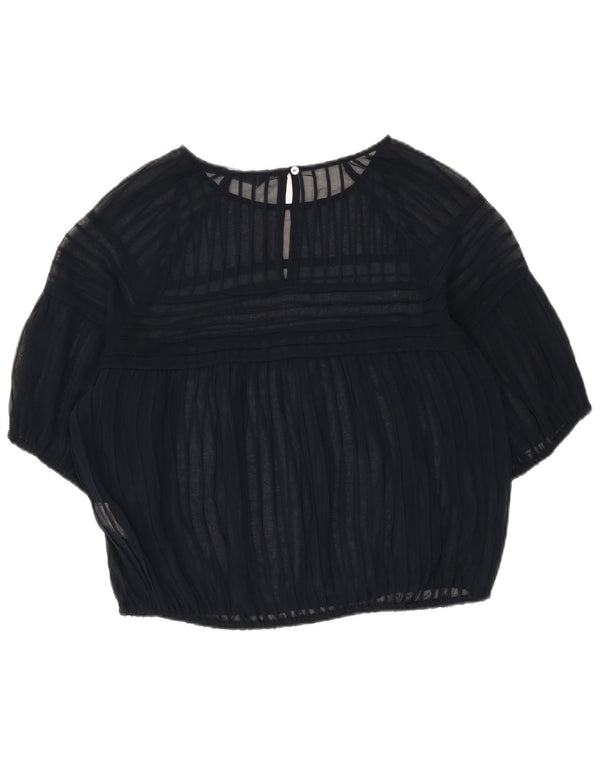 Top corto da donna Zara in camicetta UK 14 Poliestere a righe blu navy medio