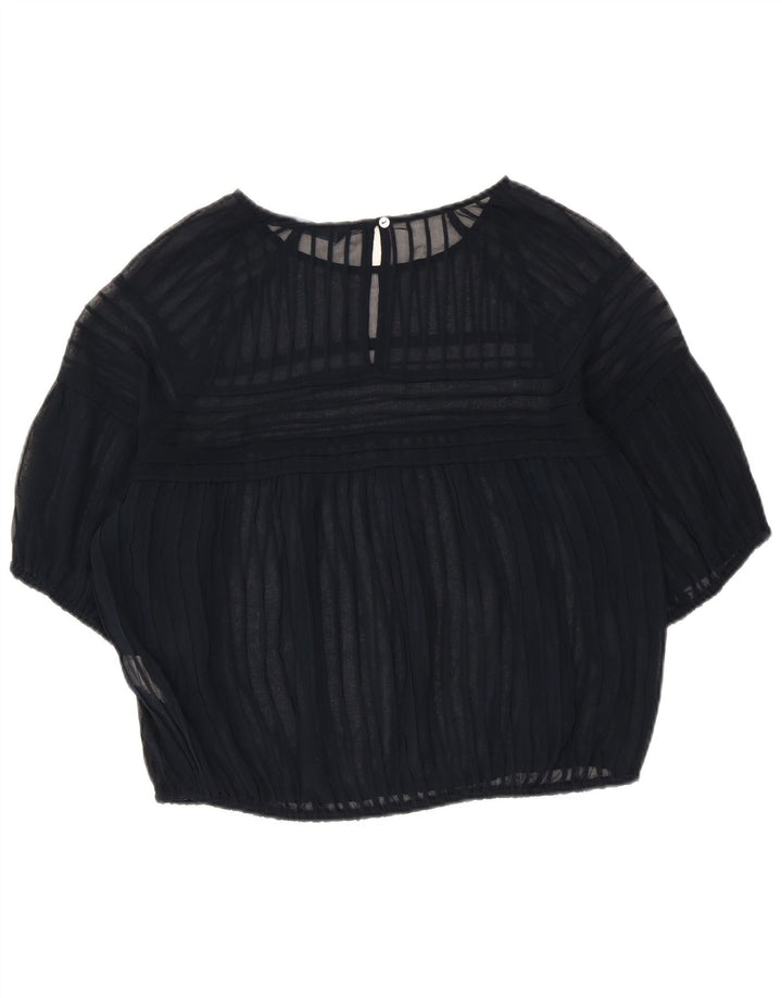 Top corto da donna Zara in camicetta UK 14 Poliestere a righe blu navy medio