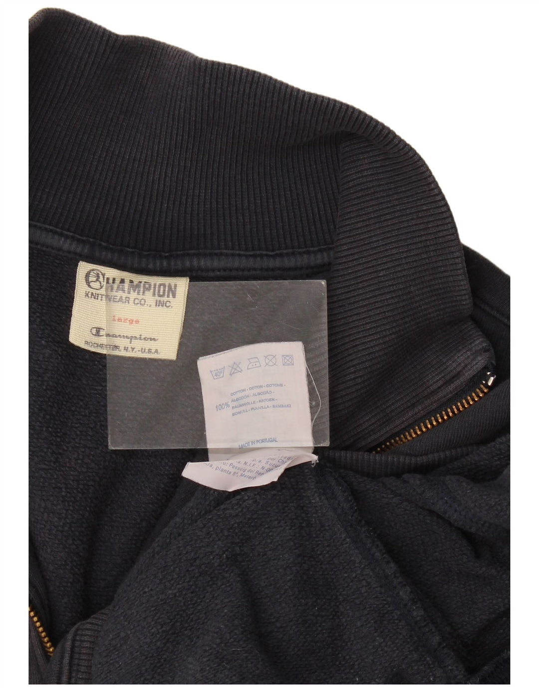 Felpa Champion da uomo con collo con zip, maglione grande, cotone blu navy