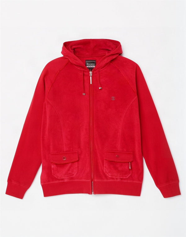 Maglione con cappuccio e zip in velluto Champion da donna Heritage Fit UK 16 Large Rosso