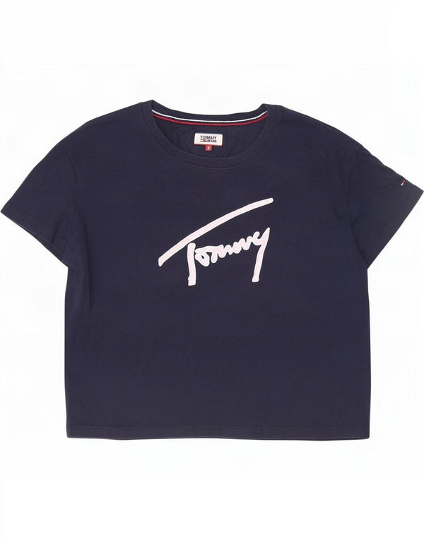 T-shirt grafica corta da donna Tommy Hilfiger Top UK 10 Small Blu Navy