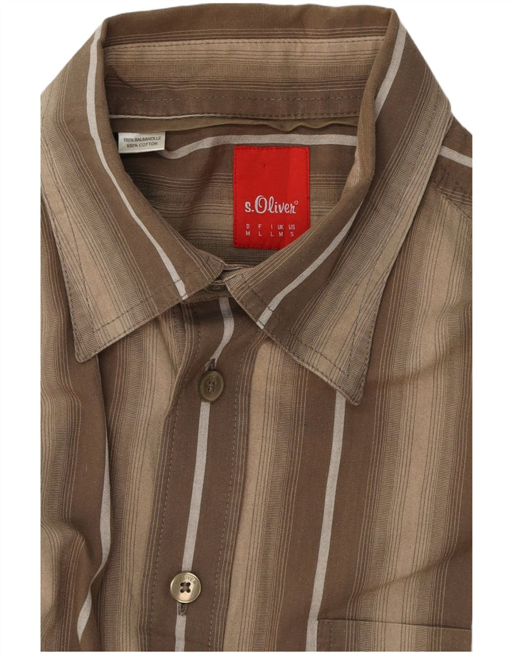S.OLIVER Camicia grafica da uomo a maniche corte in cotone a righe marrone medio