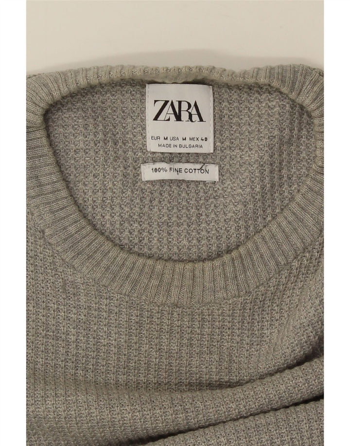 Maglione ZARA da uomo girocollo in cotone grigio medio